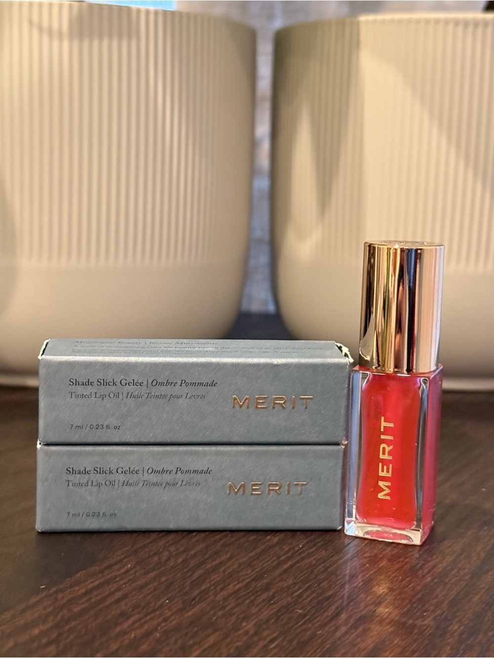 2x MERIT Shade Slick Gelée Tinted Lip Oil Les Deux ✨ Full Size Duo NIB